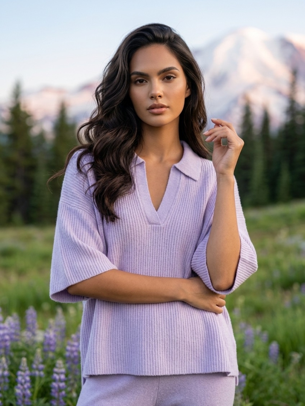Lavender Knit Polo Sweater - Picture 3 of 10